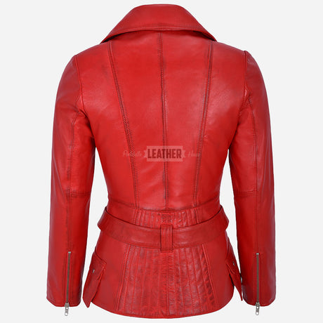 NAYSI Women Belted Leather Biker Jacket