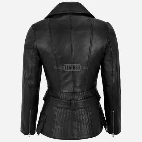 NAYSI Women Belted Leather Biker Jacket