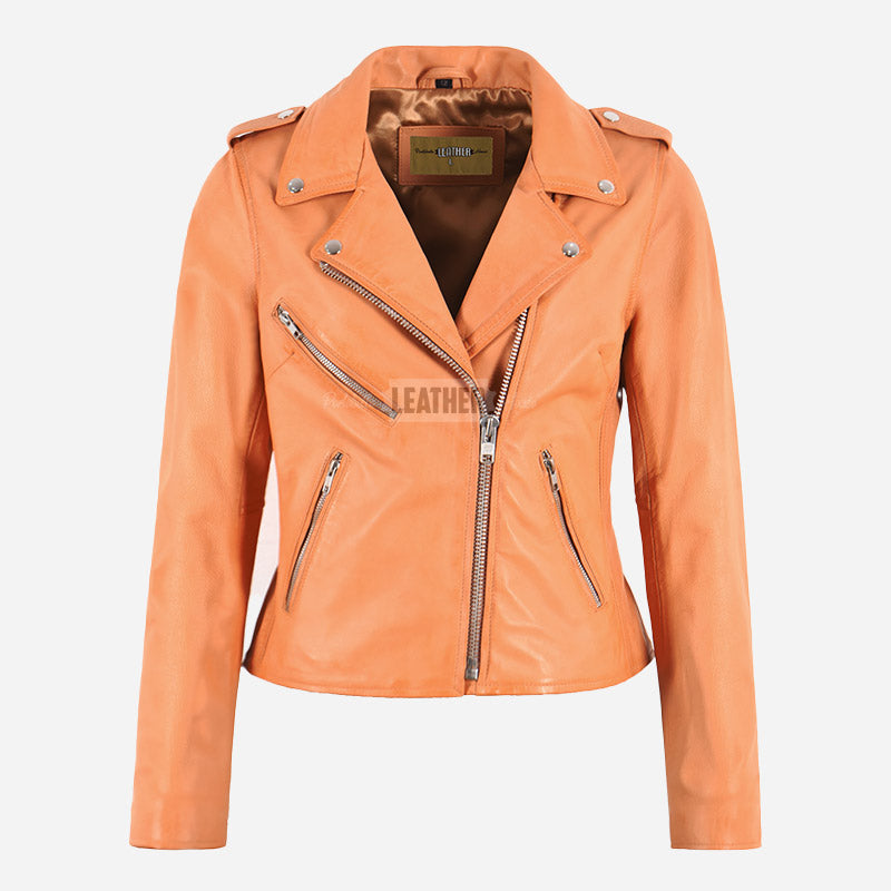 SERICA Women's Leather Biker Jacket Peach