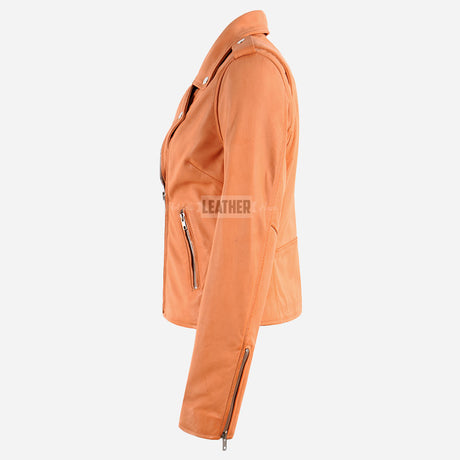 SERICA Women's Leather Biker Jacket Peach