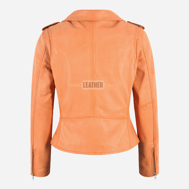 SERICA Women's Leather Biker Jacket Peach