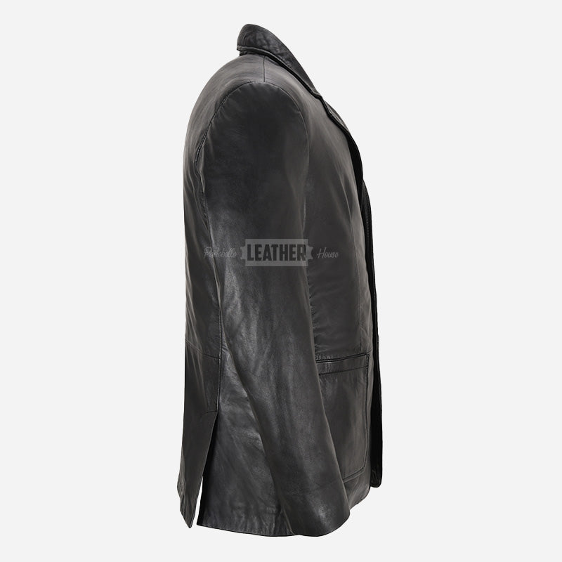 TYREN Men's Leather Blazer Black