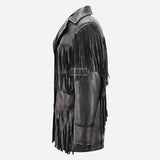 EVOKE Women's Black Fringe Leather Jacket