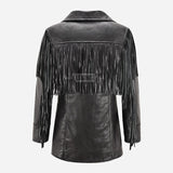 EVOKE Women's Black Fringe Leather Jacket