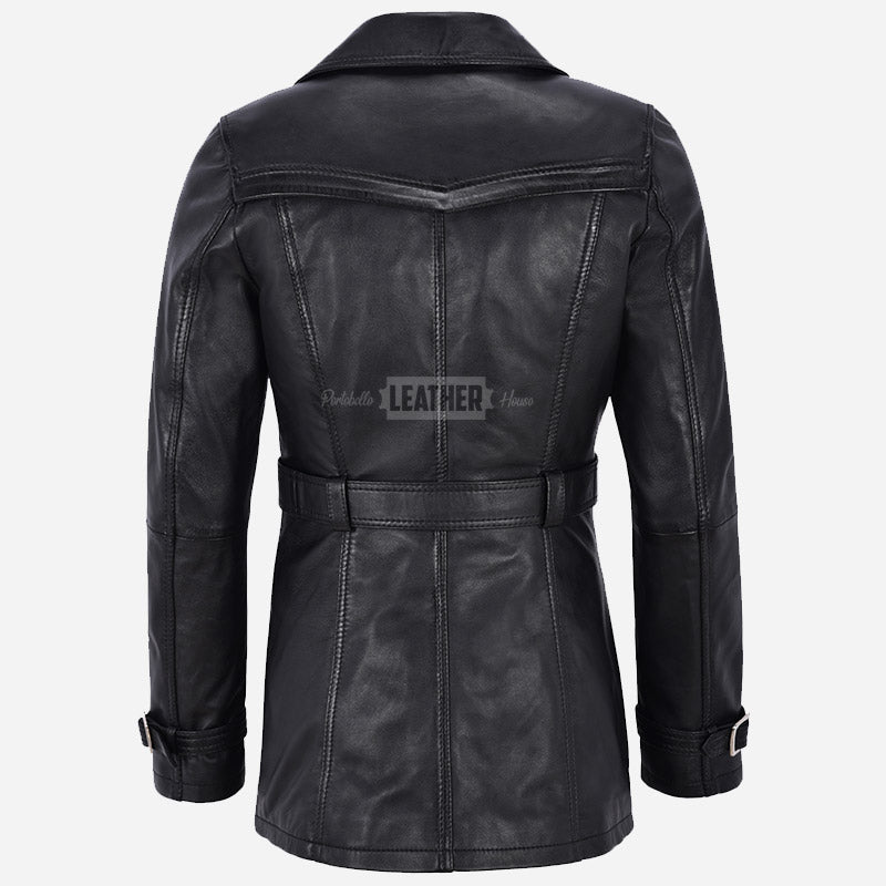 ESTWAVE Women's Double Breasted Leather Coat