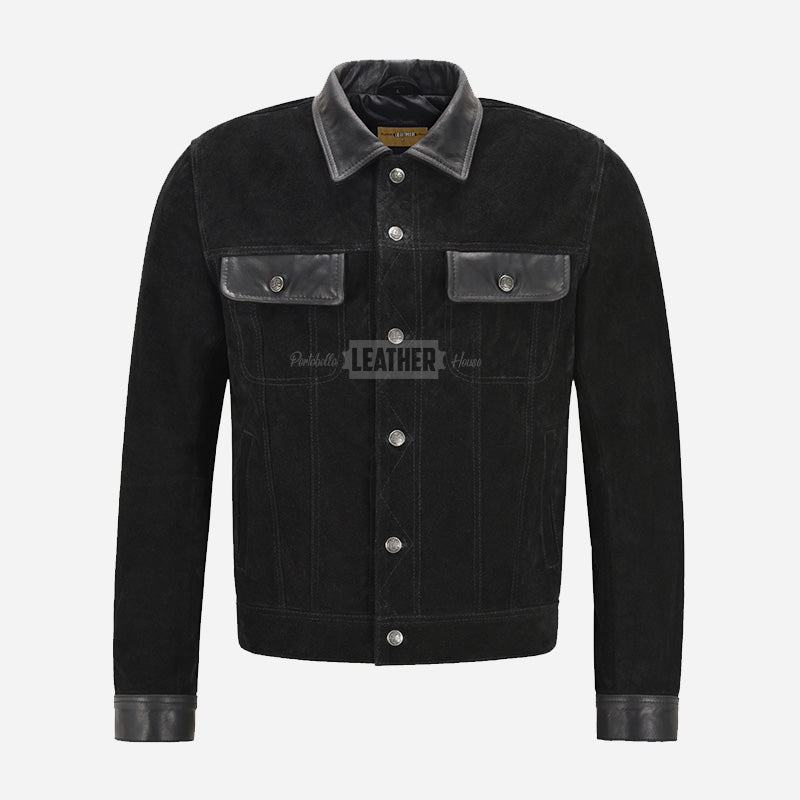 JAXLEY Denim Suede Jacket with Leather Collar