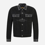 JAXLEY Denim Suede Jacket with Leather Collar