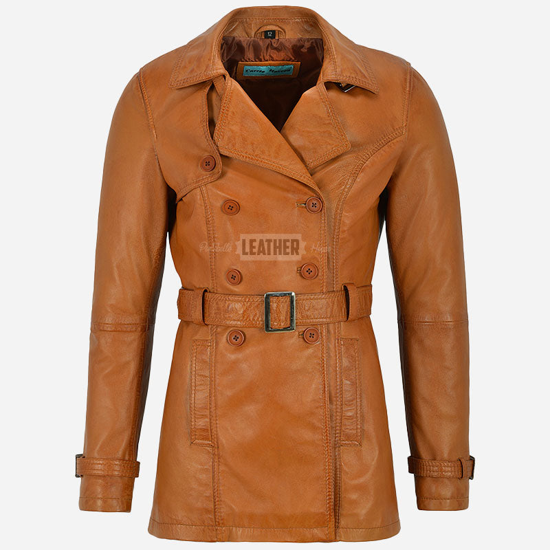 ESTWAVE Women's Double Breasted Leather Coat