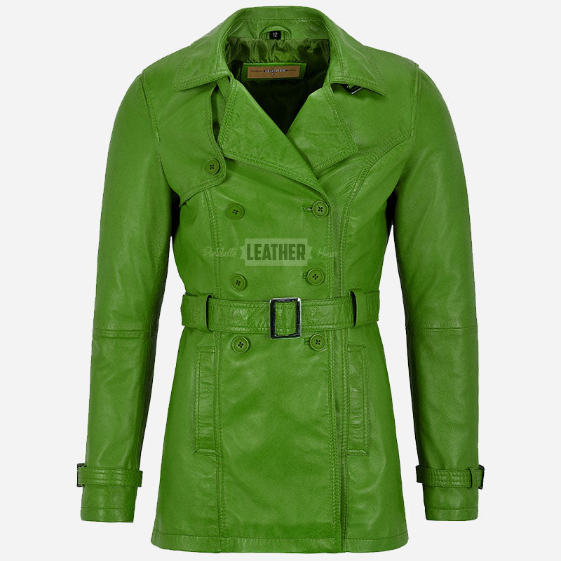 ESTWAVE Women's Double Breasted Leather Coat