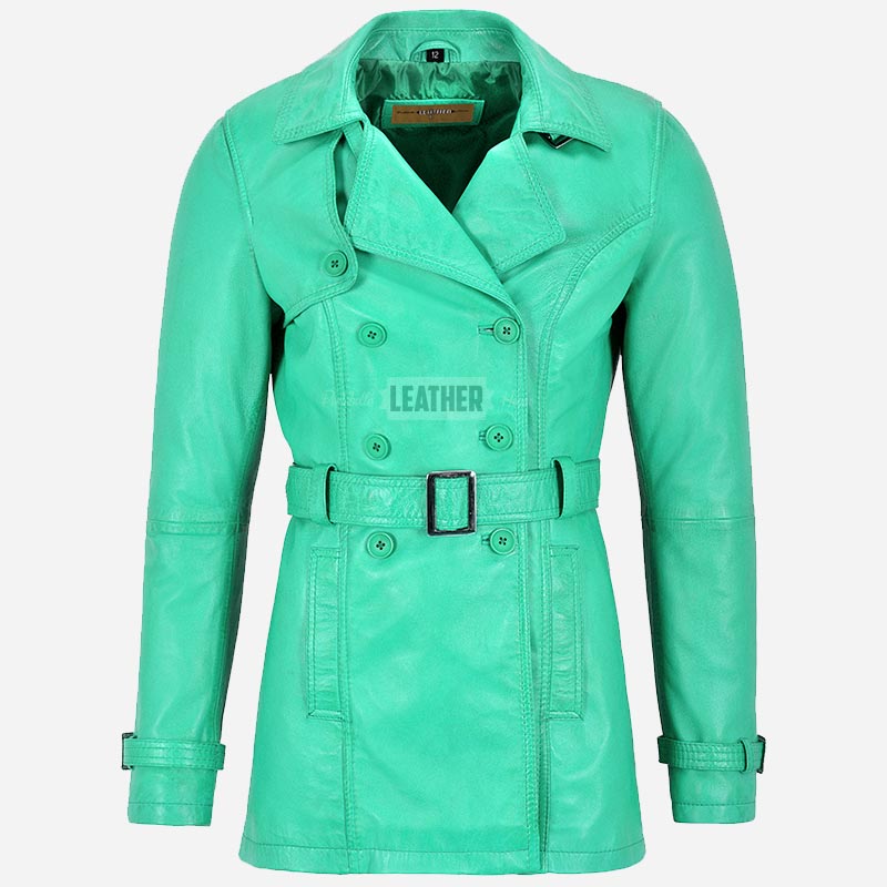 ESTWAVE Women's Double Breasted Leather Coat