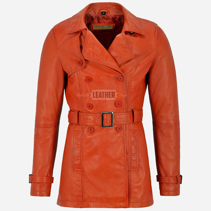 ESTWAVE Women's Double Breasted Leather Coat