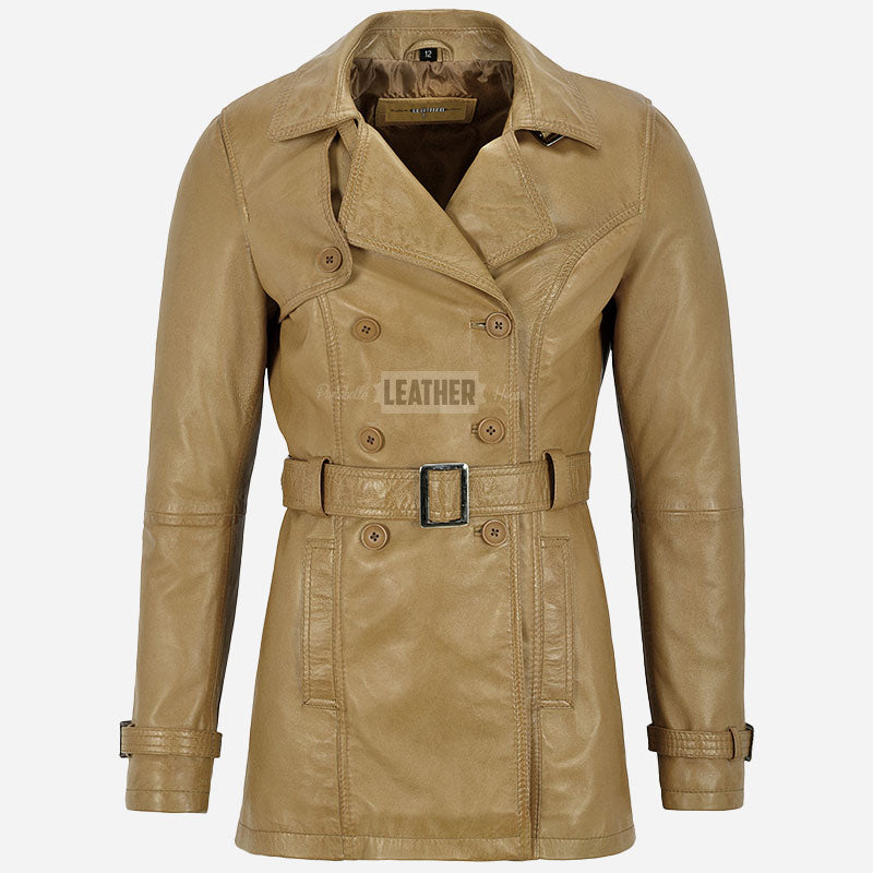 ESTWAVE Women's Double Breasted Leather Coat
