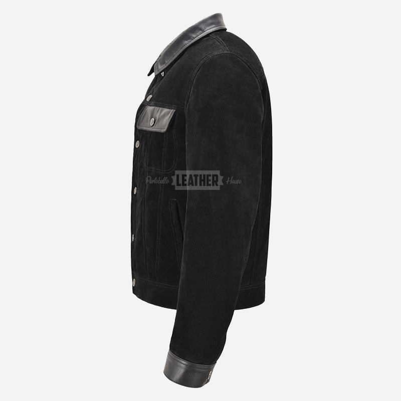 JAXLEY Denim Suede Jacket with Leather Collar