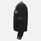 JAXLEY Denim Suede Jacket with Leather Collar