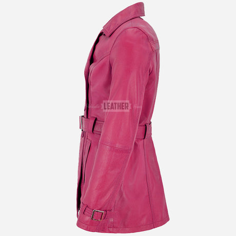 ESTWAVE Women's Double Breasted Leather Coat Pink