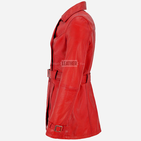 ESTWAVE Women's Double Breasted Red Leather Coat