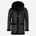 SELVADO Men's Black Sheepskin Duffle Coat