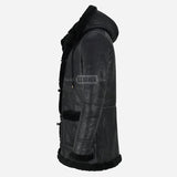 SELVADO Men's Black Sheepskin Duffle Coat
