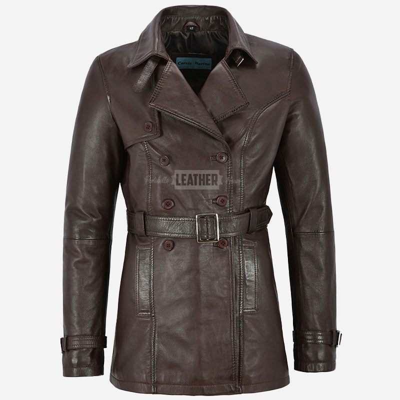 ESTWAVE Women's Double Breasted Leather Coat