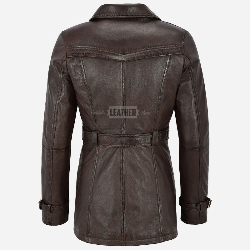 ESTWAVE Women's Double Breasted Leather Coat