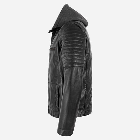 DROVEK Men's Leather Hooded Jacket