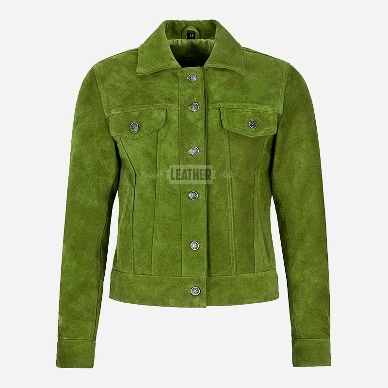NOELLE Suede Denim Trucker Jacket