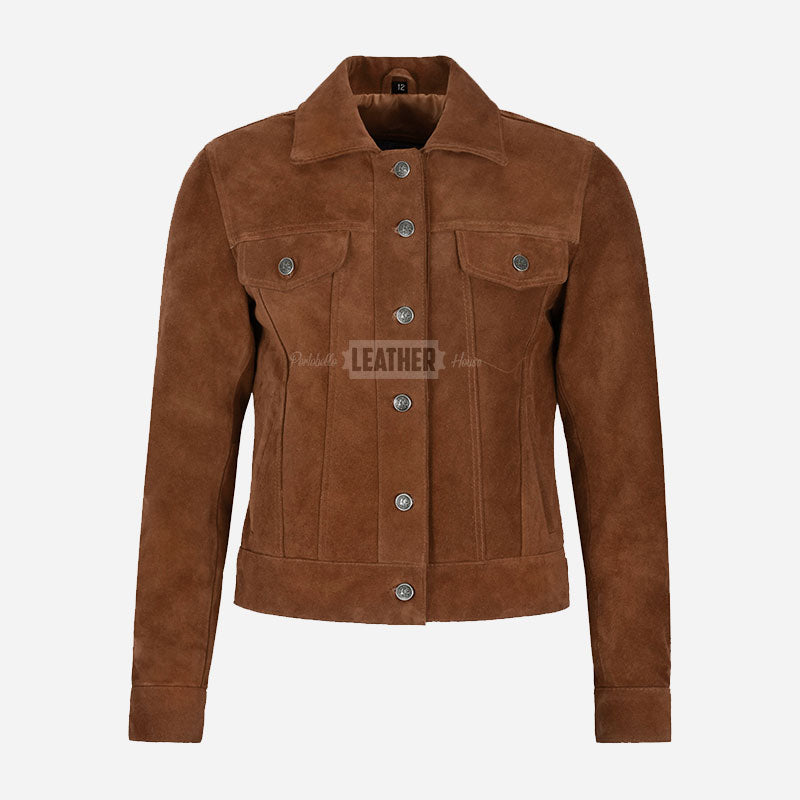 NOELLE Suede Denim Trucker Jacket