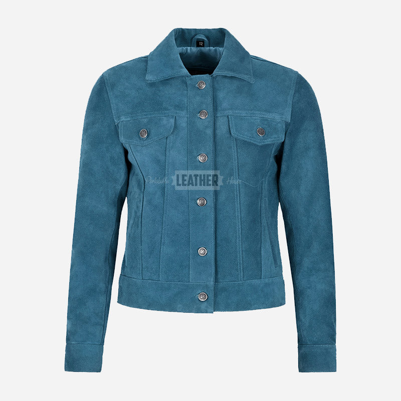 NOELLE Suede Denim Trucker Jacket