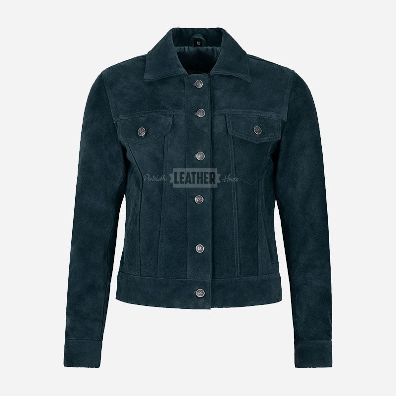 NOELLE Suede Denim Trucker Jacket