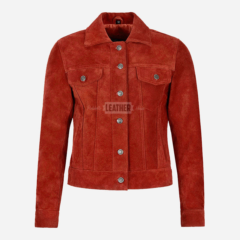 NOELLE Suede Denim Trucker Jacket