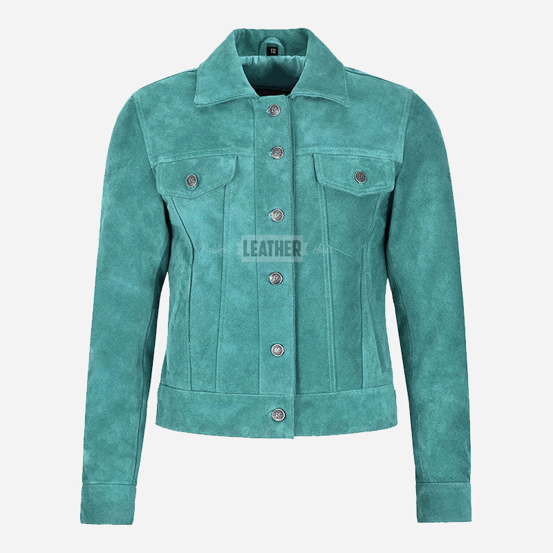 NOELLE Suede Denim Trucker Jacket