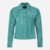 NOELLE Suede Denim Trucker Jacket