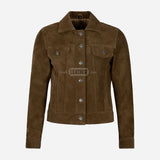 NOELLE Suede Denim Trucker Jacket
