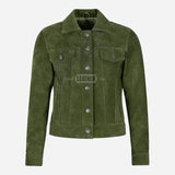 NOELLE Suede Denim Trucker Jacket