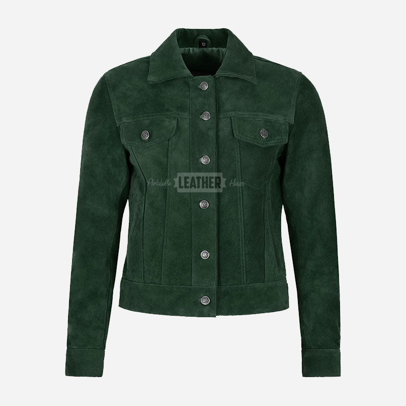NOELLE Suede Denim Trucker Jacket