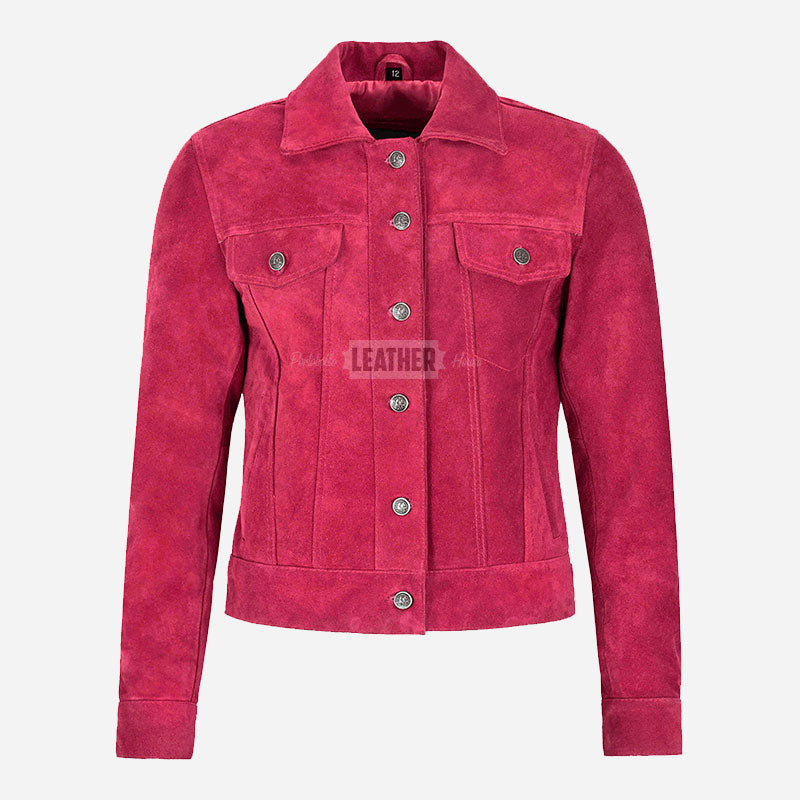 NOELLE Suede Denim Trucker Jacket