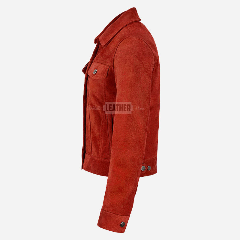 NOELLE Suede Denim Trucker Jacket