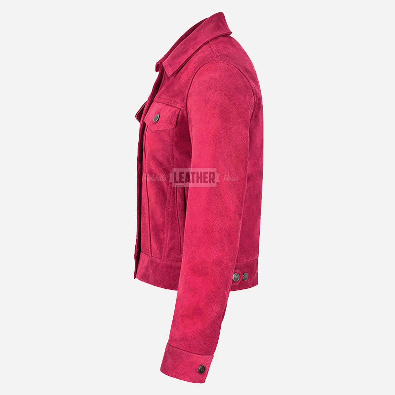 NOELLE Suede Denim Trucker Jacket