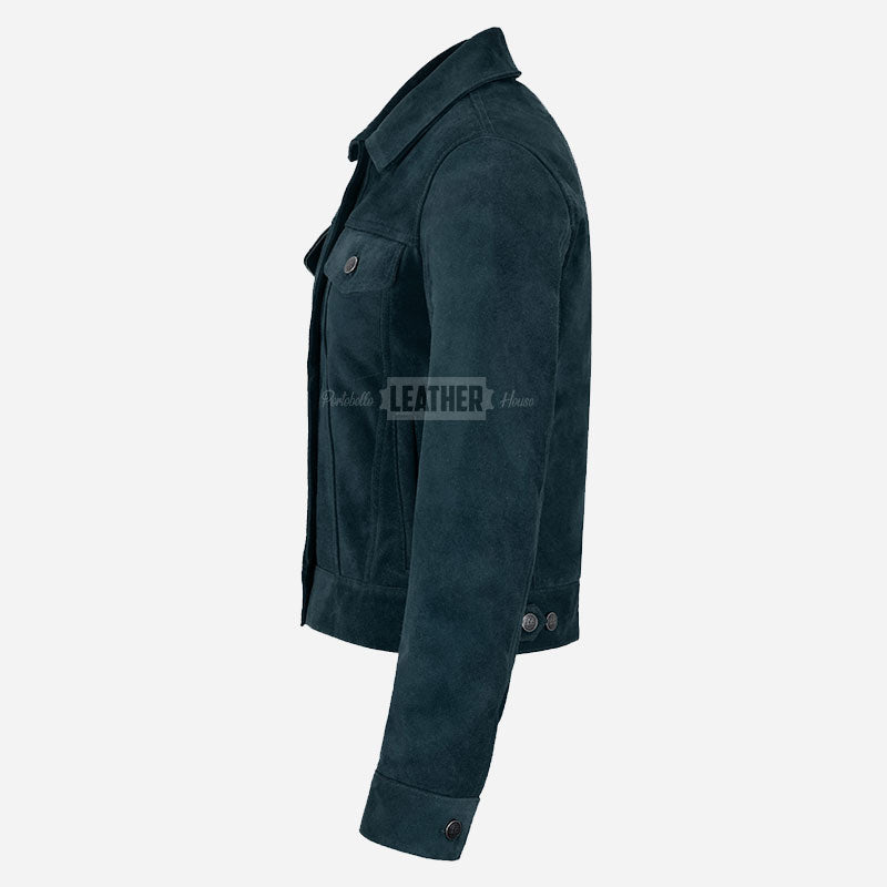 NOELLE Suede Denim Trucker Jacket
