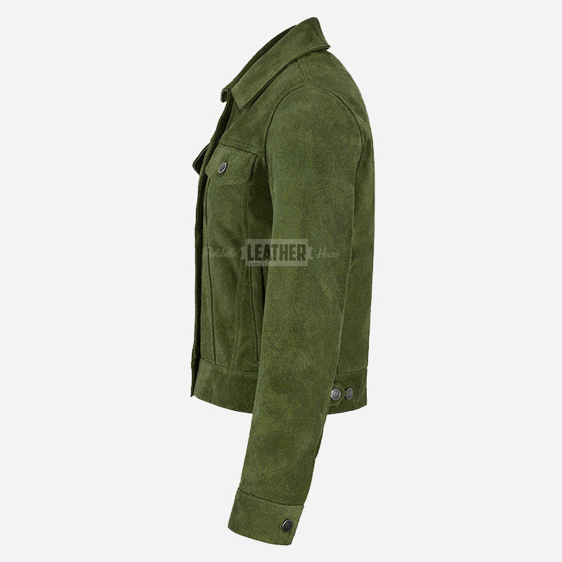 NOELLE Suede Denim Trucker Jacket