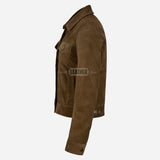 NOELLE Suede Denim Trucker Jacket