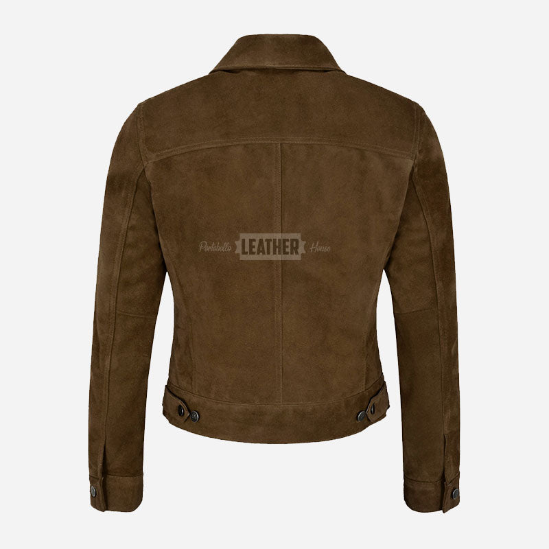 NOELLE Suede Denim Trucker Jacket
