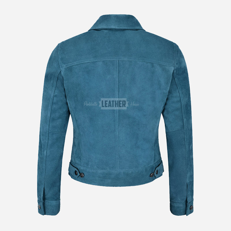 NOELLE Suede Denim Trucker Jacket