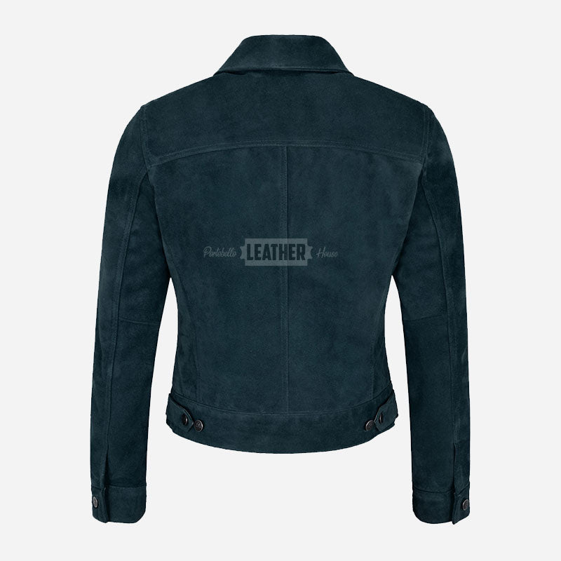 NOELLE Suede Denim Trucker Jacket