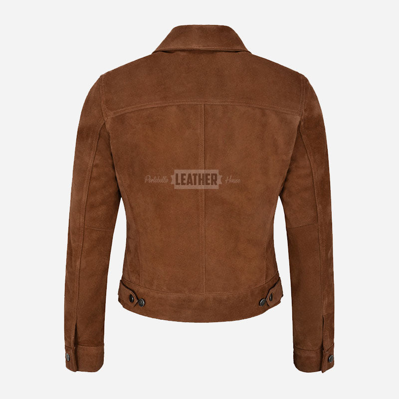 NOELLE Suede Denim Trucker Jacket