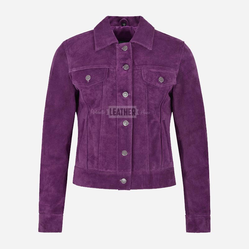 NOELLE Suede Denim Trucker Jacket