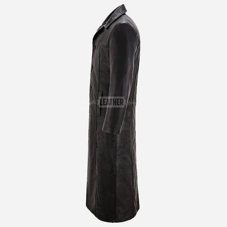 VURO Men's Black Long Leather Coat