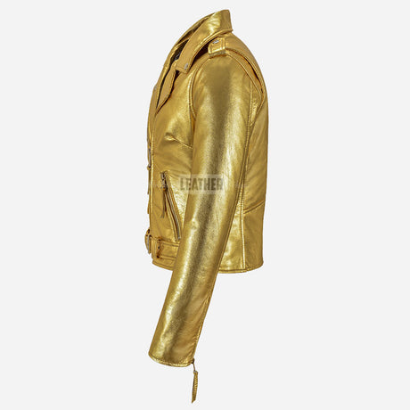 SYSSA Women’s Golden Leather Biker Jacket