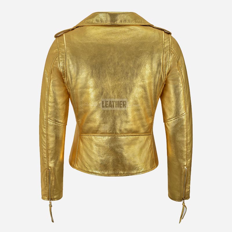 SYSSA Women’s Golden Leather Biker Jacket