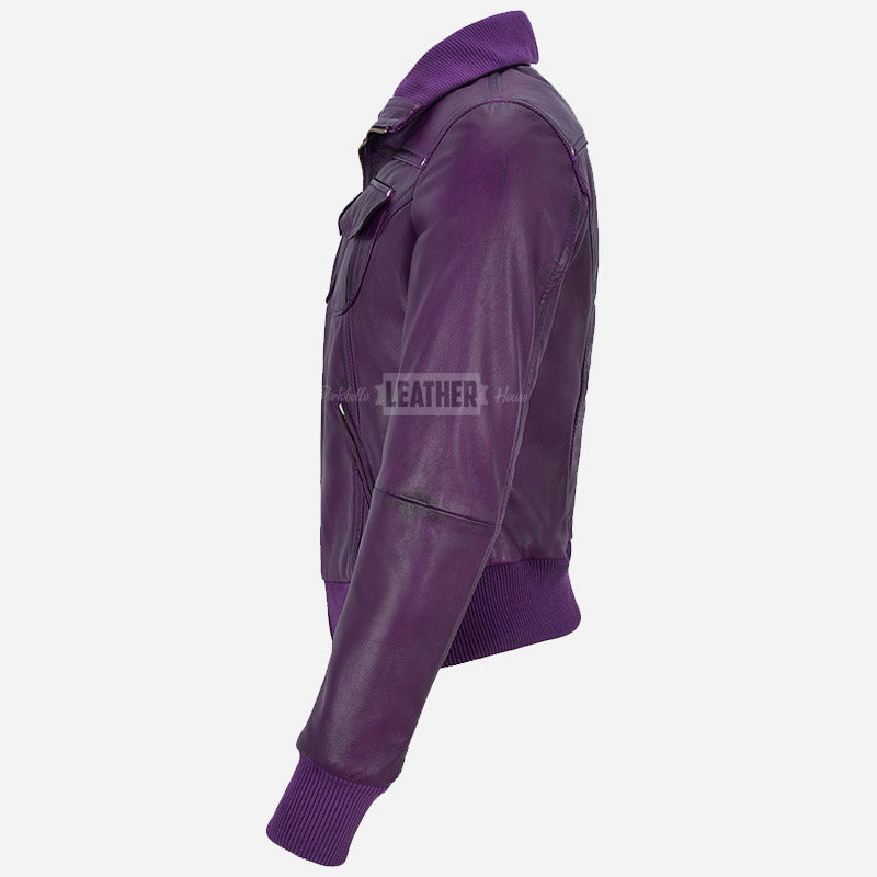 AIVIE Women's Leather Bomber Jacket